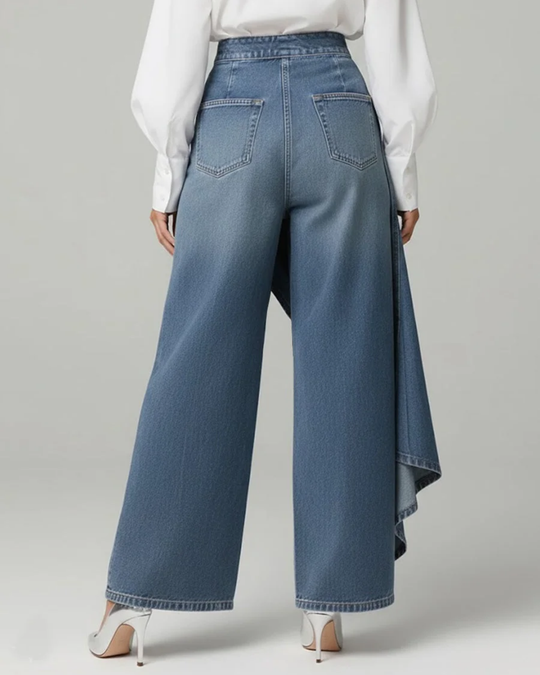 Broek met Hoge Taille Dames | Wijde Pijpen & Asymmetrisch Wikkeldesign