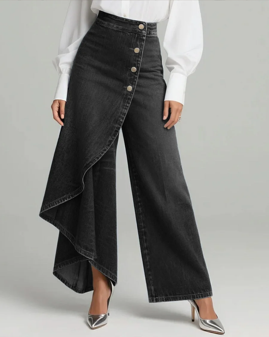 Broek met Hoge Taille Dames | Wijde Pijpen & Asymmetrisch Wikkeldesign