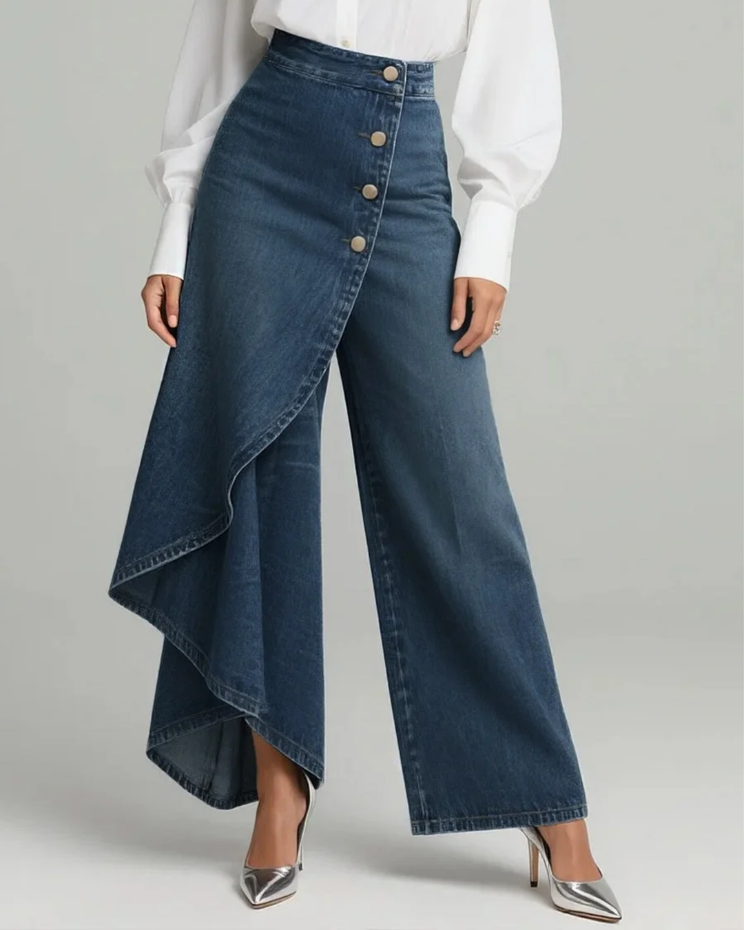 Broek met Hoge Taille Dames | Wijde Pijpen & Asymmetrisch Wikkeldesign
