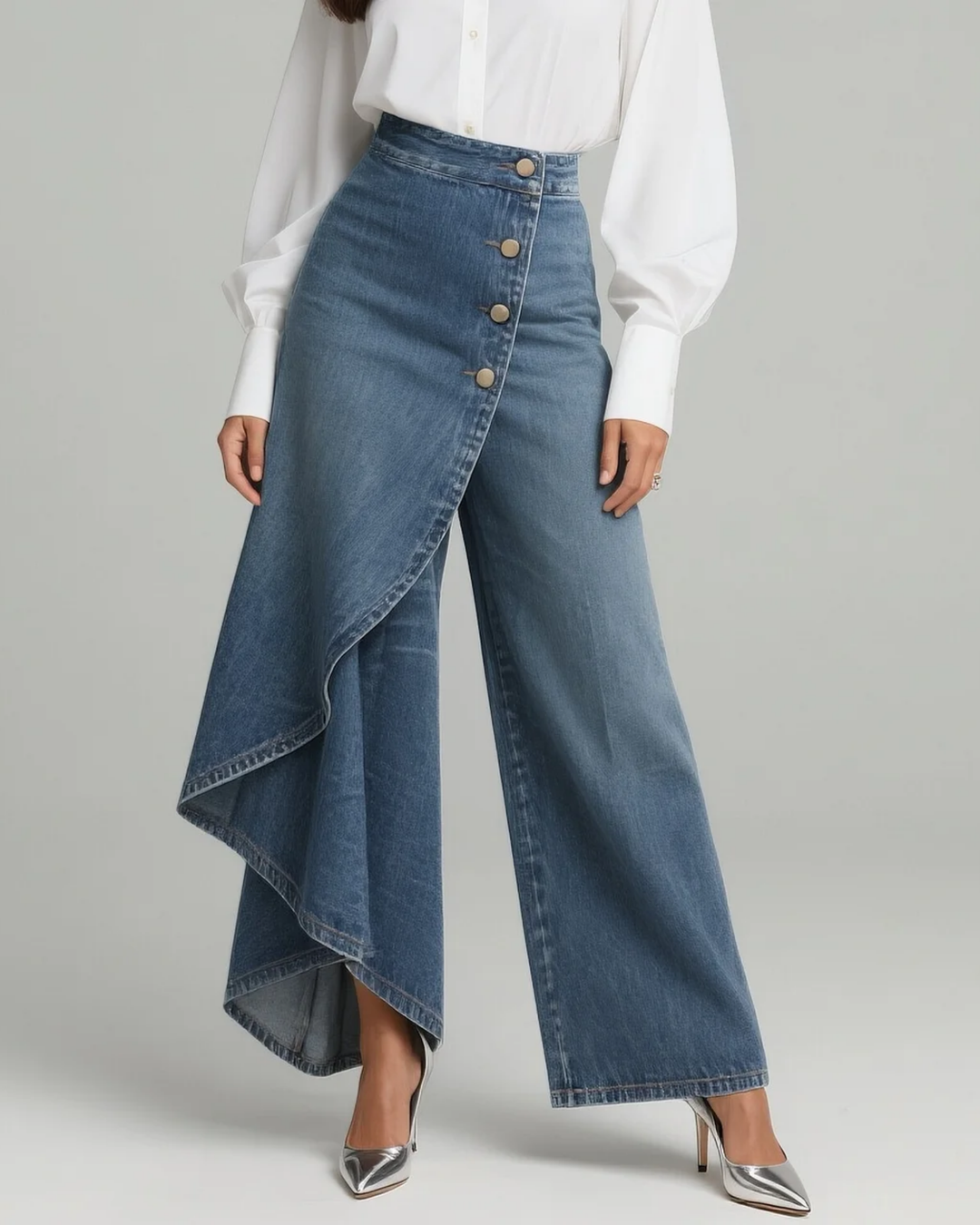 Broek met Hoge Taille Dames | Wijde Pijpen & Asymmetrisch Wikkeldesign