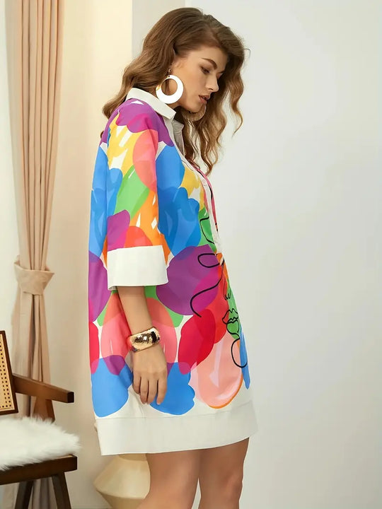 Buntes Mini-Hemdblusenkleid Damen - Rihanna 2
