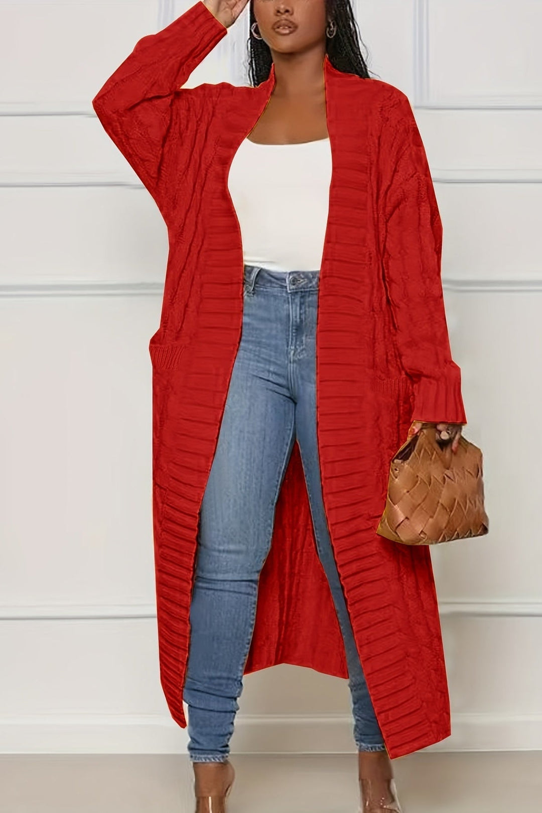 Cardigan Damen Lang | V-Ausschnitt & Rippstruktur 1