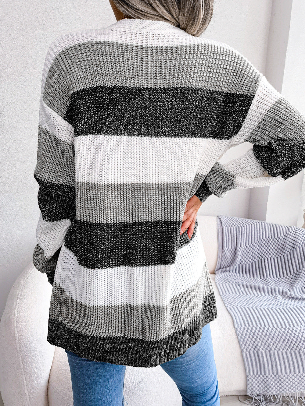 Cardigan Damen | Warme Color-Block-Struktur & Praktische Taschen