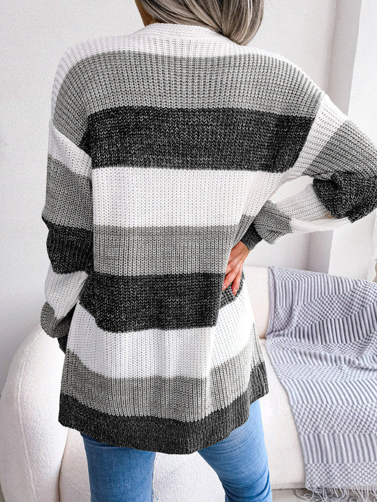 Cardigan Damen | Warme Color-Block-Struktur & Praktische Taschen