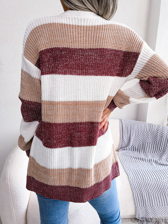 Cardigan Damen | Warme Color-Block-Struktur & Praktische Taschen