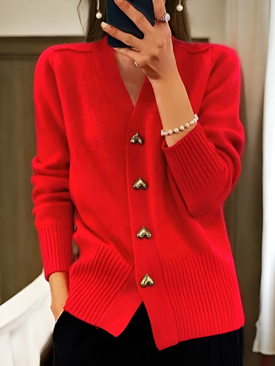 Cardigan Damen | Zierliche Herzknöpfe & Warmer V-Ausschnitt