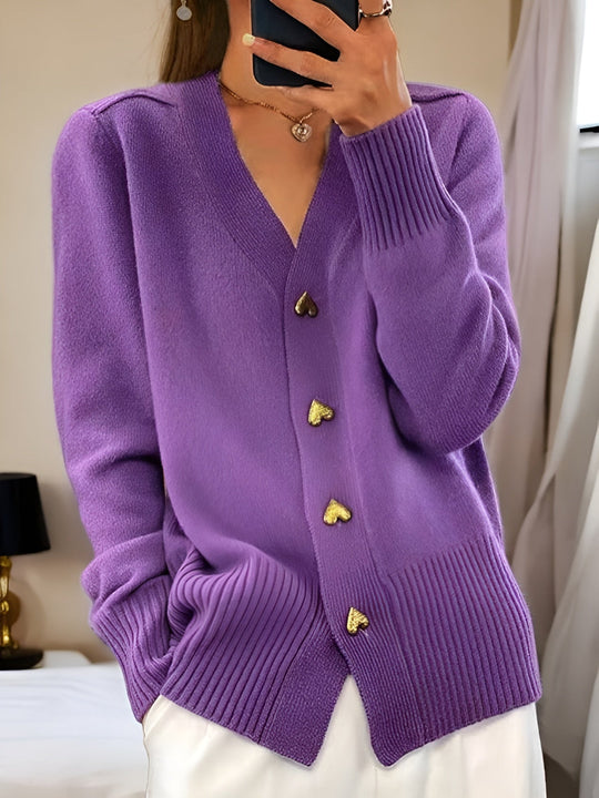 Cardigan Damen | Zierliche Herzknöpfe & Warmer V-Ausschnitt