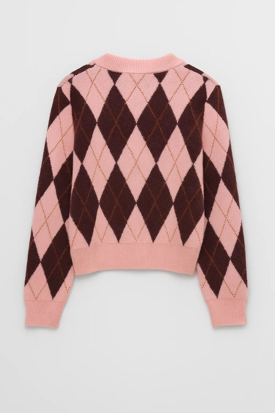 Eleanore Dames Gebreid Vest | Argyle Ruitpatroon | Roze/Bruin 2