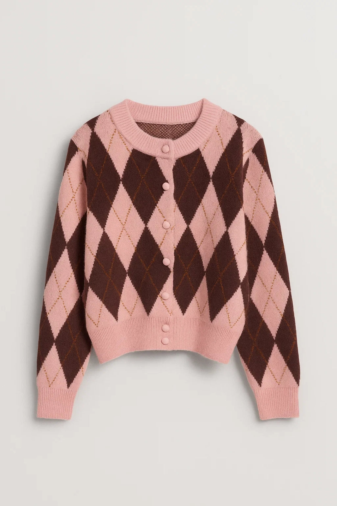 Eleanore Dames Gebreid Vest | Argyle Ruitpatroon | Roze/Bruin 0