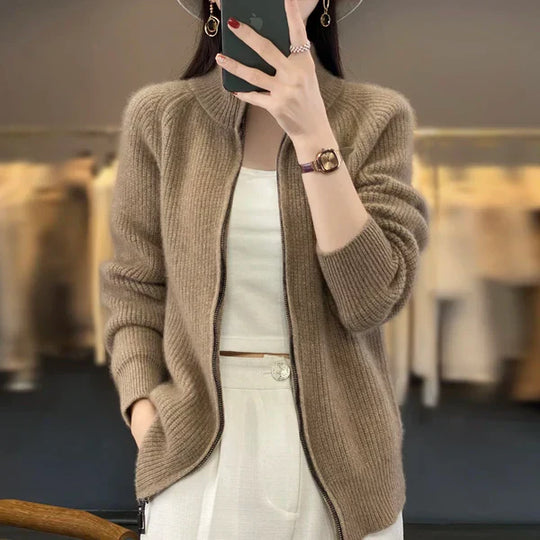 Cardigan mit Reißverschluss Damen | Stehkragen & Schlanke Linie 2