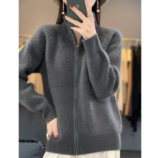 Cardigan mit Reißverschluss Damen | Stehkragen & Schlanke Linie 4