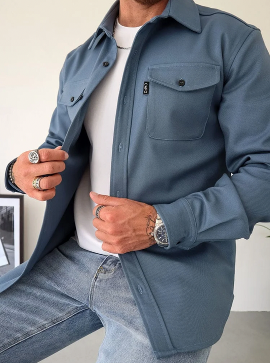 Casual Heren Overhemdjas Met Knoopsluiting En Borstzakken 2