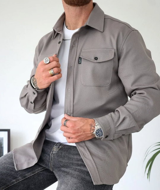 Casual Heren Overhemdjas Met Knoopsluiting En Borstzakken 3