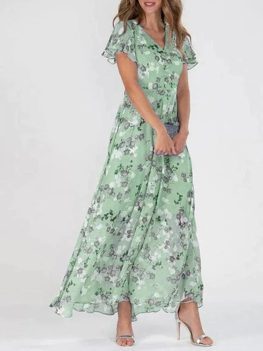 Chiffon Bloemige Jurk | V-hals & Zwierige Pasvorm