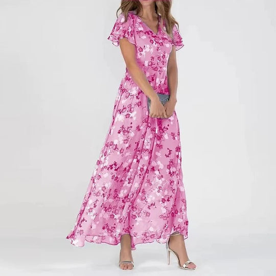 Chiffon Bloemige Jurk | V-hals & Zwierige Pasvorm