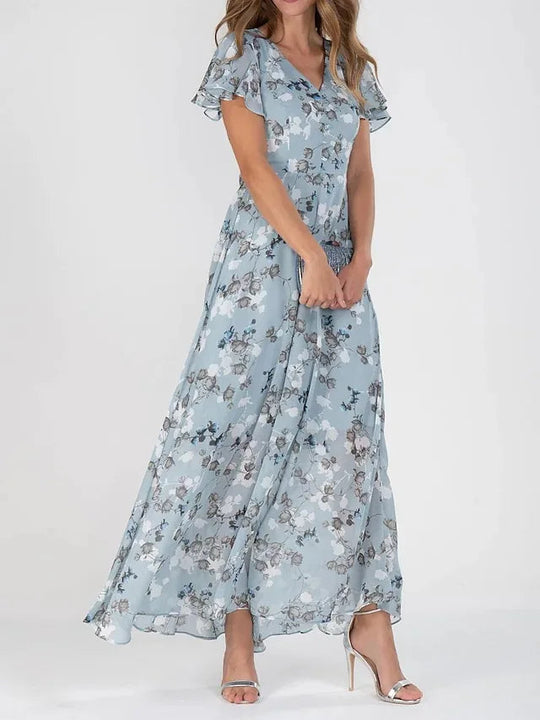 Chiffon Bloemige Jurk | V-hals & Zwierige Pasvorm
