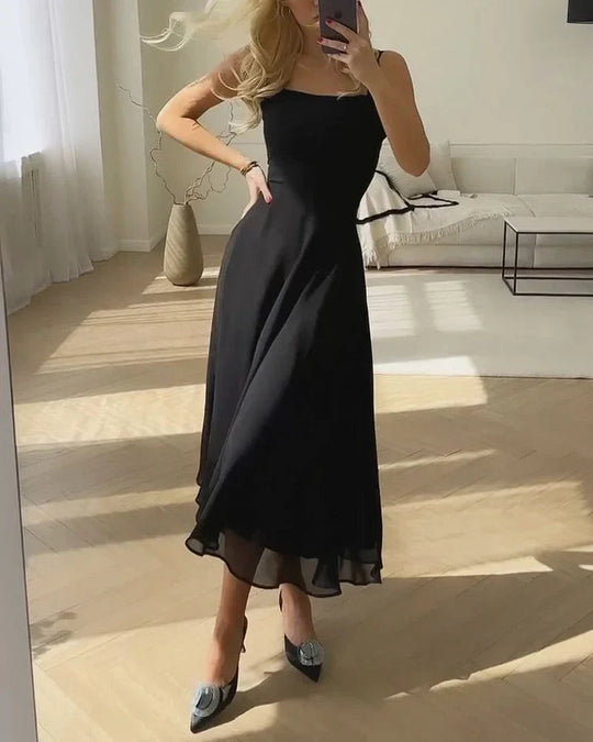 Chiffon Jurk | Vierkante Hals & Zwierige Elegantie