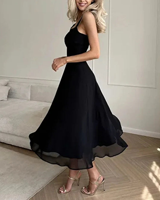 Chiffon Jurk | Vierkante Hals & Zwierige Elegantie