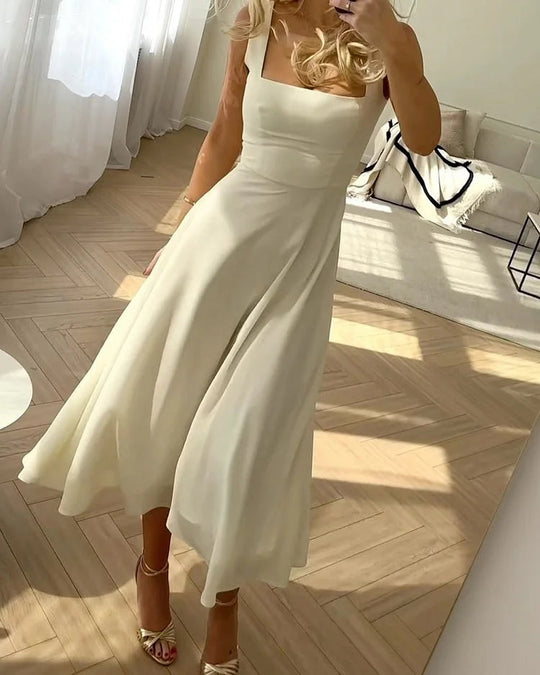 Chiffon Jurk | Vierkante Hals & Zwierige Elegantie