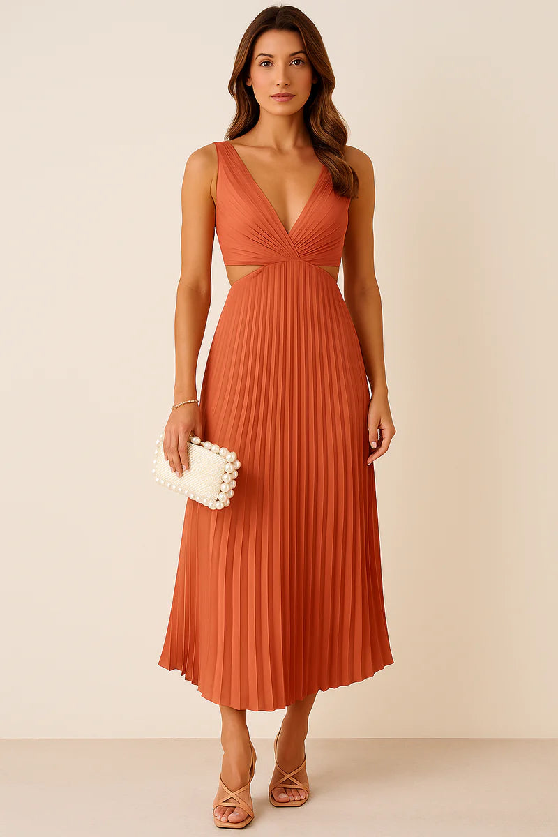 Cocktail Jurk Dames | Plissé & Diepe V-Hals met Taille-Accenten