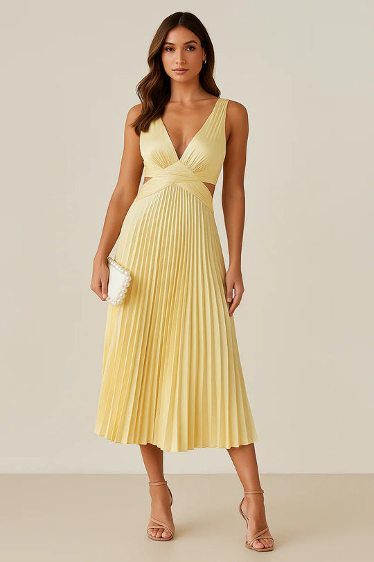 Cocktail Jurk Dames | Plissé & Diepe V-Hals met Taille-Accenten