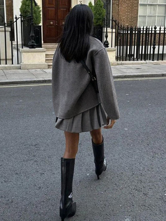 Courtney | Damenjacke Oversize mit Knopfverschluss dunkelgrau 5