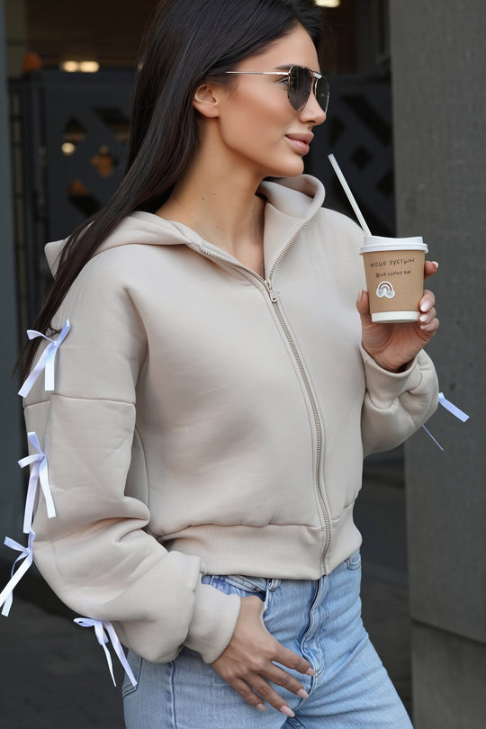 Cropped Hoodie Damen | Schleifenärmel & Lockerer Schnitt