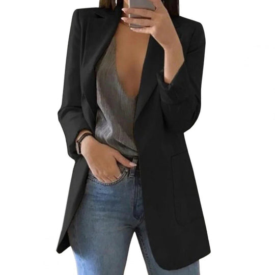 Blazer Damen Langschnitt Offene Front Tailliert 0