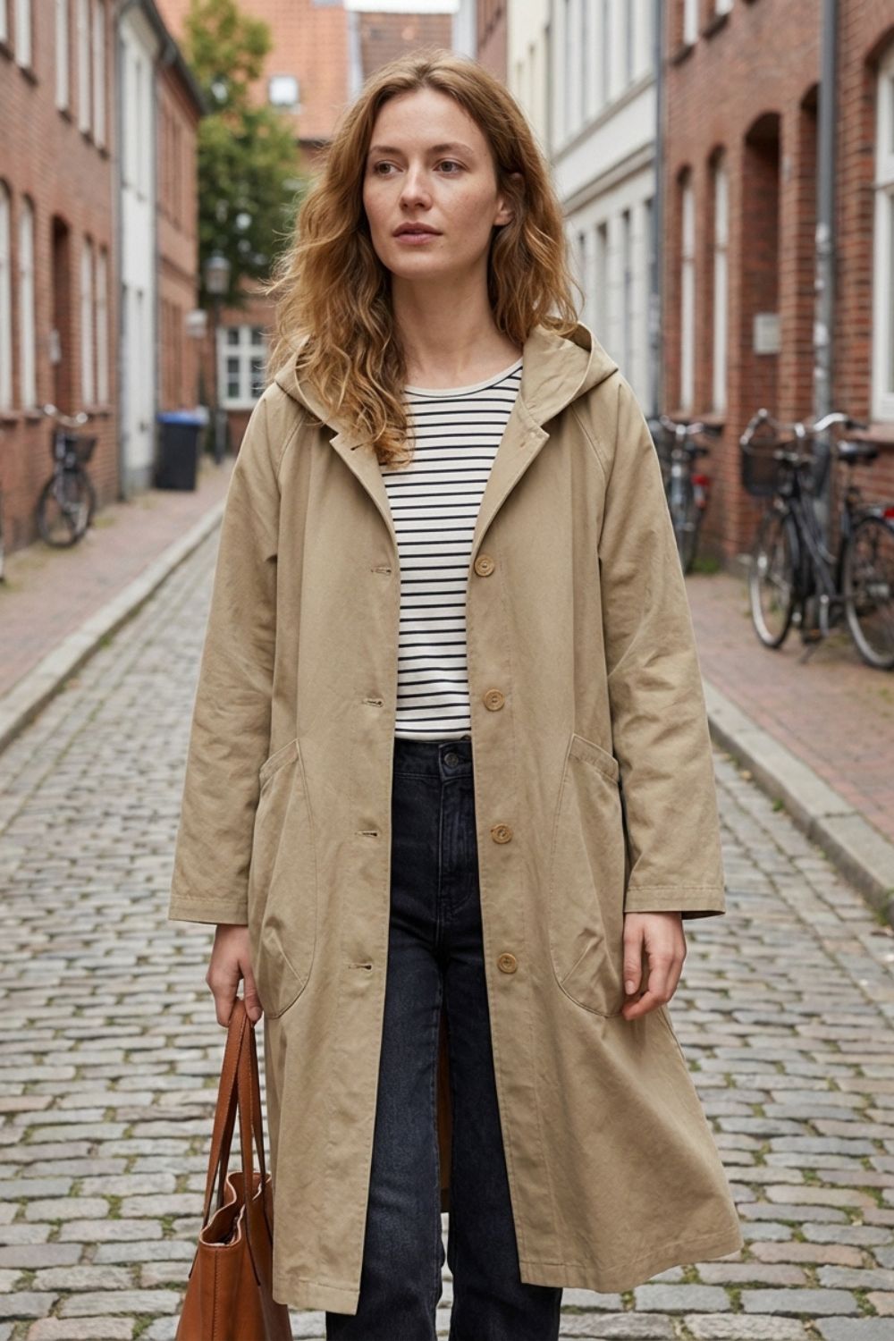 Damen Mantel Kapuze Knopfleiste Taschen Freizeit Herbst 4