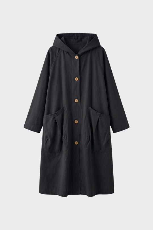 Damen Mantel Kapuze Knopfleiste Taschen Freizeit Herbst 5