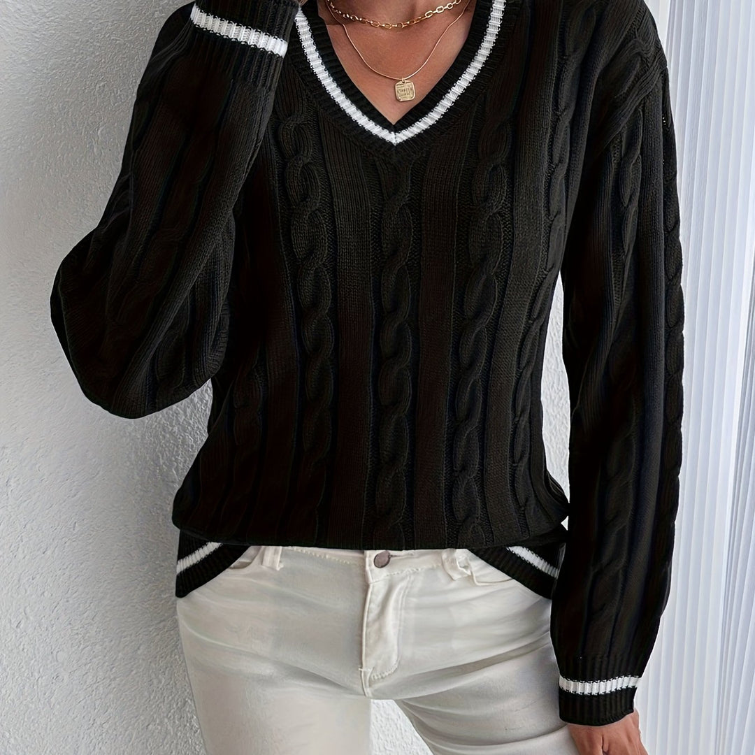 Zopfpullover Damen | Zopfmuster mit V-Ausschnitt 10