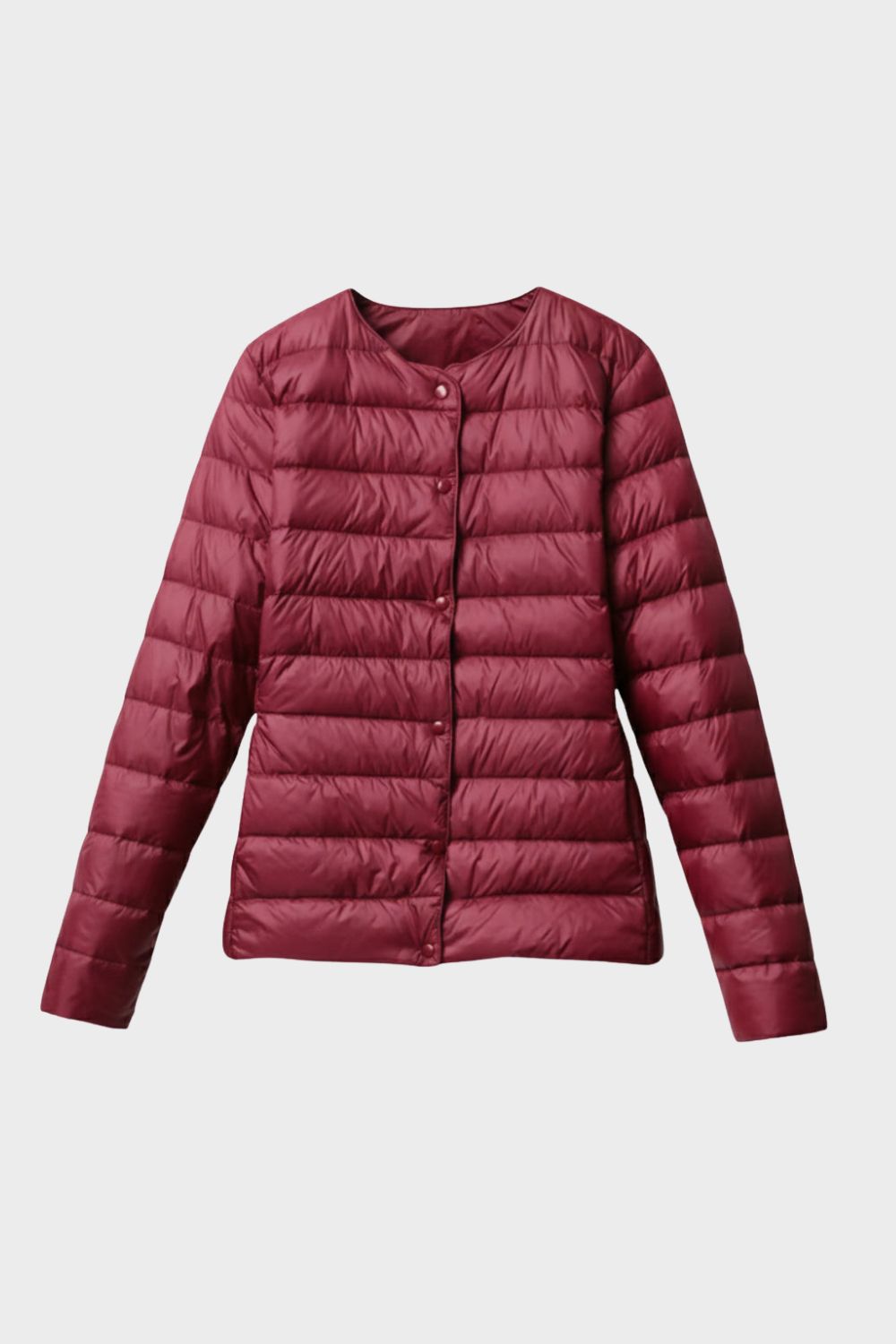 Damen Steppjacke Druckknopf-Verschluss Rundhals Steppmantel 10