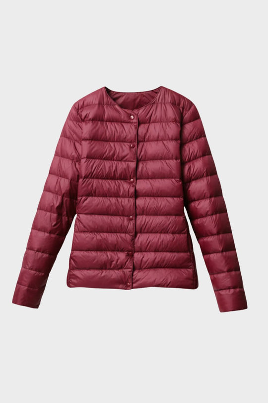 Damen Steppjacke Druckknopf-Verschluss Rundhals Steppmantel 10
