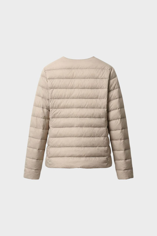 Damen Steppjacke Druckknopf-Verschluss Rundhals Steppmantel 2