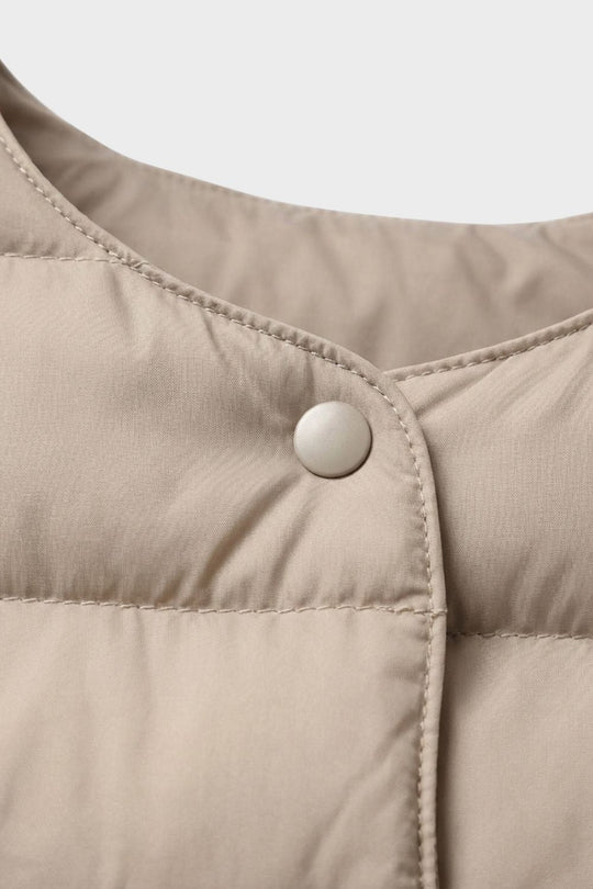 Damen Steppjacke Druckknopf-Verschluss Rundhals Steppmantel 3