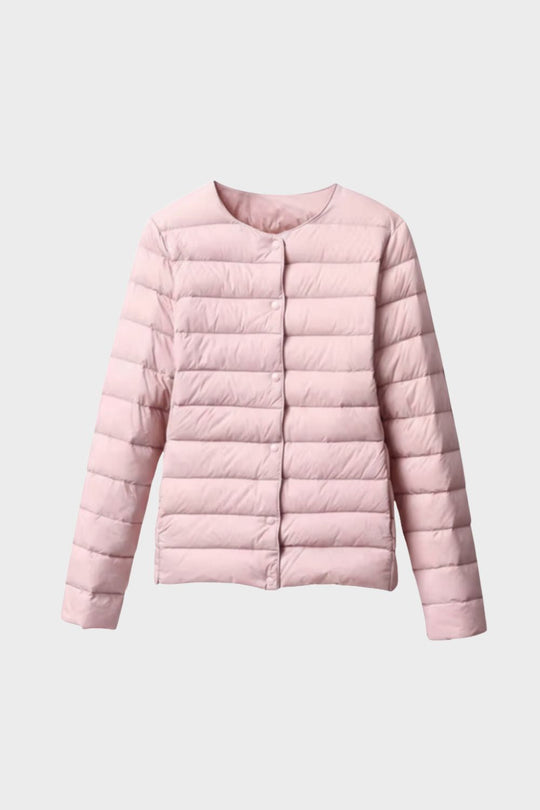 Damen Steppjacke Druckknopf-Verschluss Rundhals Steppmantel 5