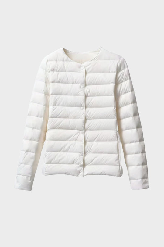 Damen Steppjacke Druckknopf-Verschluss Rundhals Steppmantel 6
