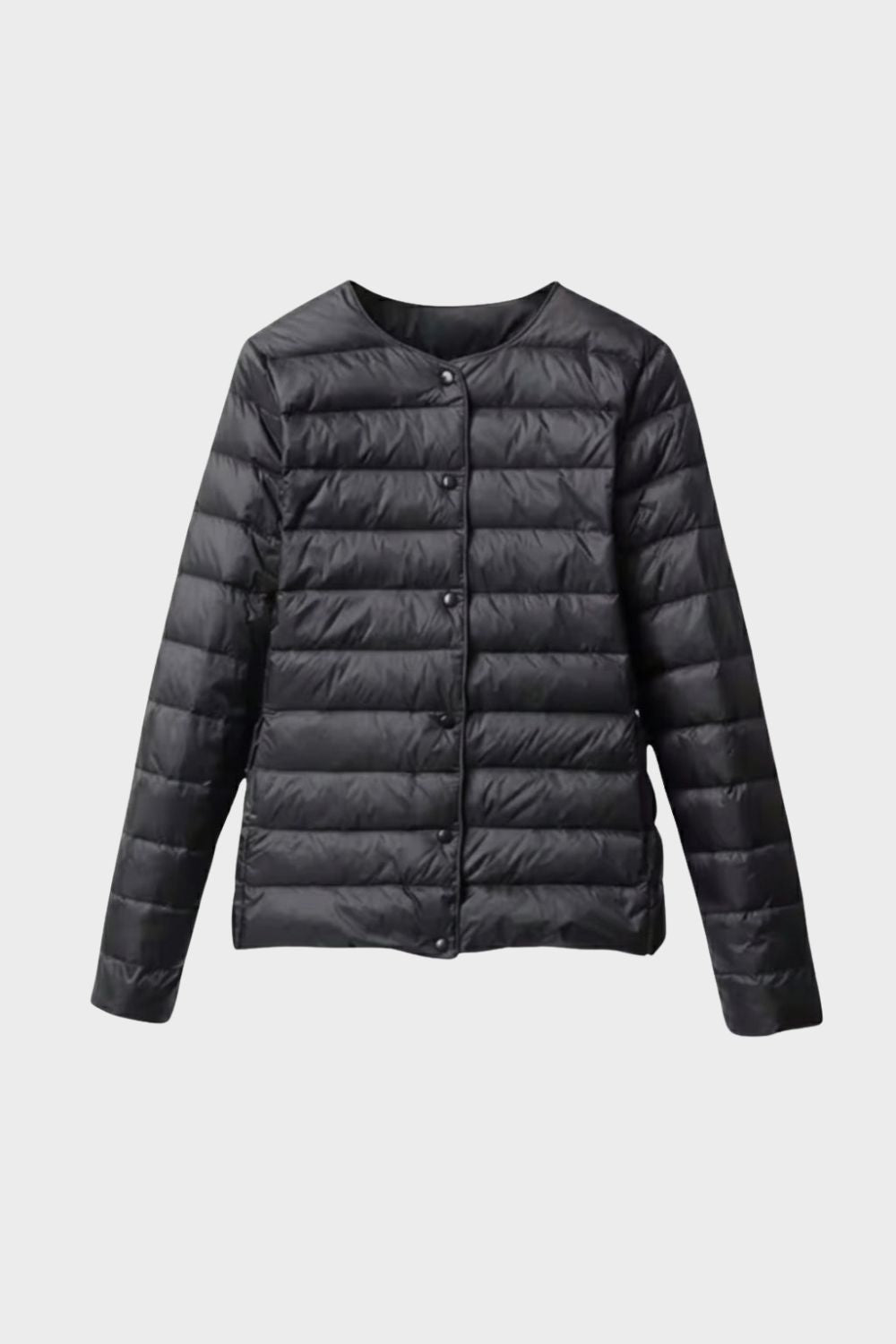 Damen Steppjacke Druckknopf-Verschluss Rundhals Steppmantel 7