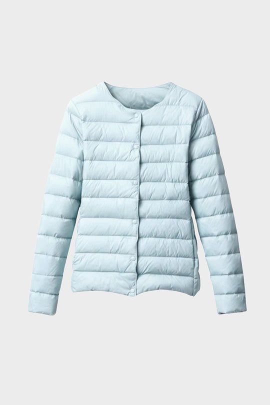 Damen Steppjacke Druckknopf-Verschluss Rundhals Steppmantel 8