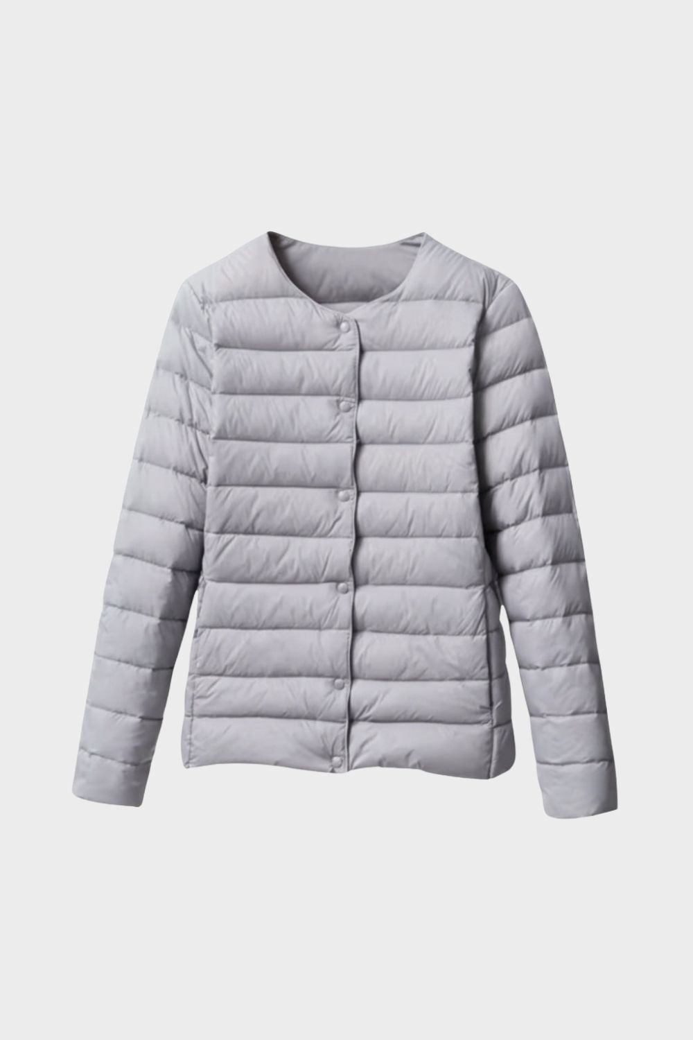 Damen Steppjacke Druckknopf-Verschluss Rundhals Steppmantel 9