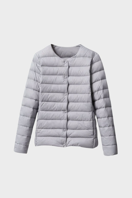 Damen Steppjacke Druckknopf-Verschluss Rundhals Steppmantel 9