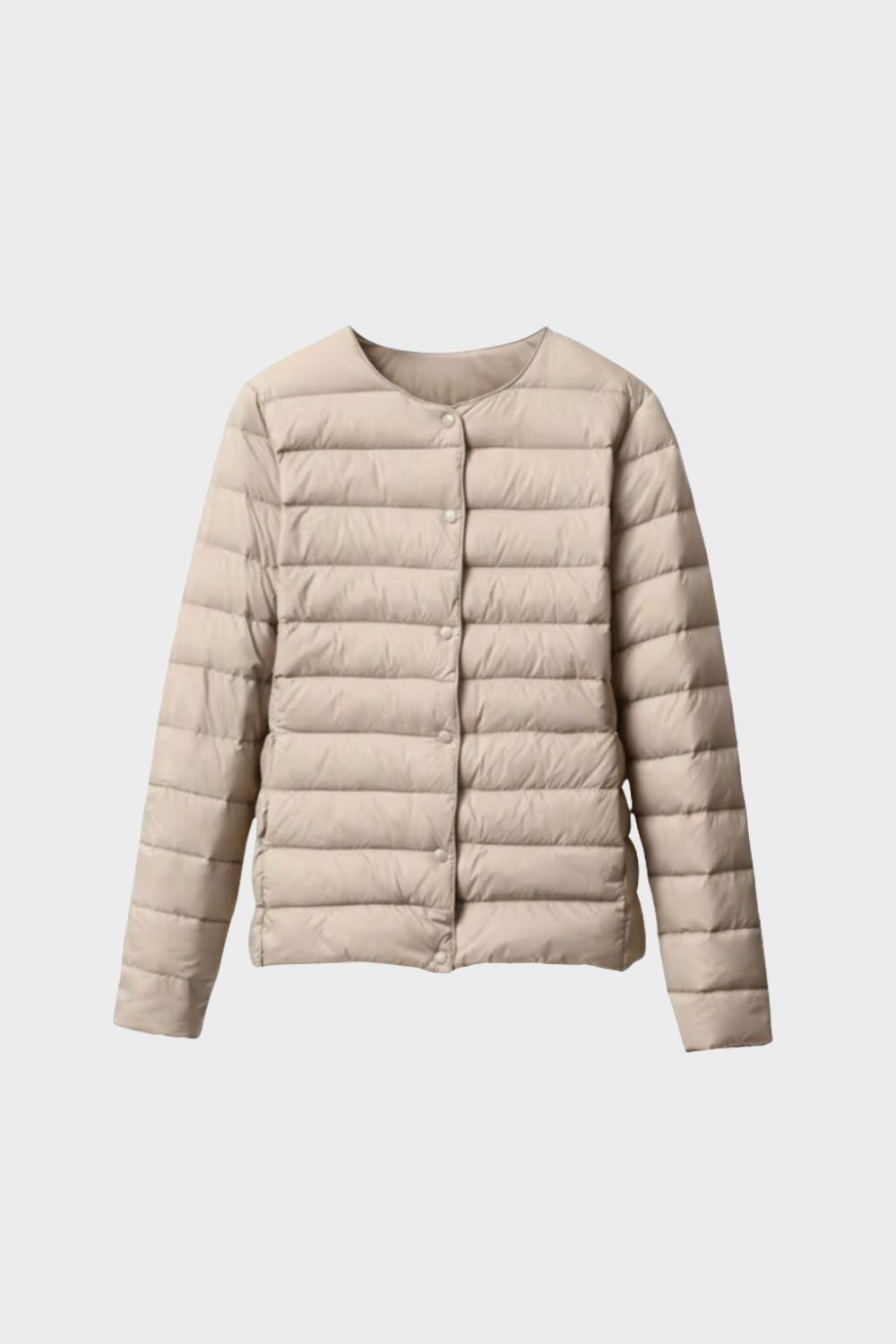 Damen Steppjacke Druckknopf-Verschluss Rundhals Steppmantel 1
