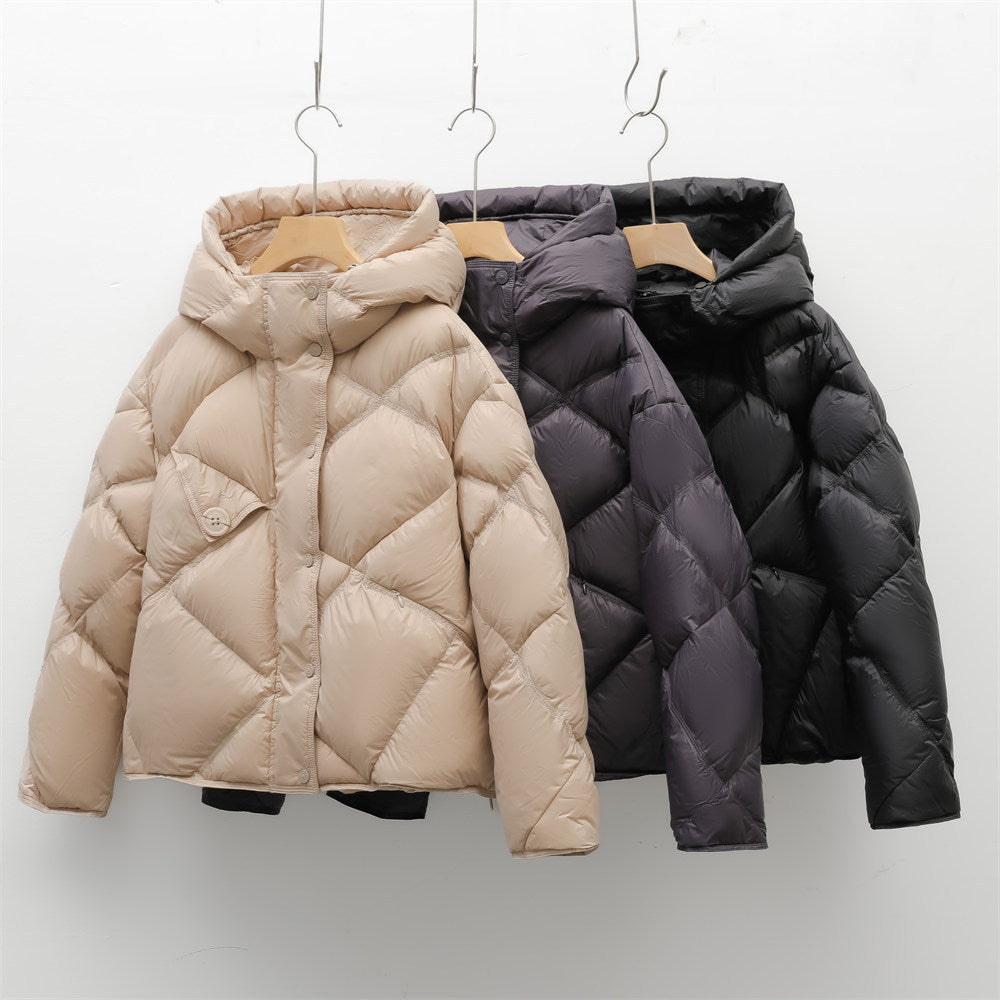 Damen Steppjacke abnehmbare Kapuze locker Knopfleiste mit Steppnähten