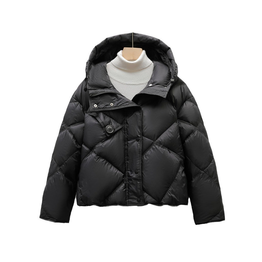 Damen Steppjacke abnehmbare Kapuze locker Knopfleiste mit Steppnähten