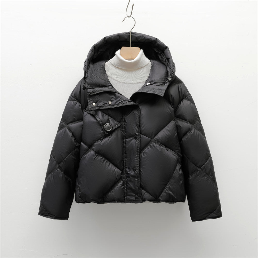 Damen Steppjacke abnehmbare Kapuze locker Knopfleiste mit Steppnähten