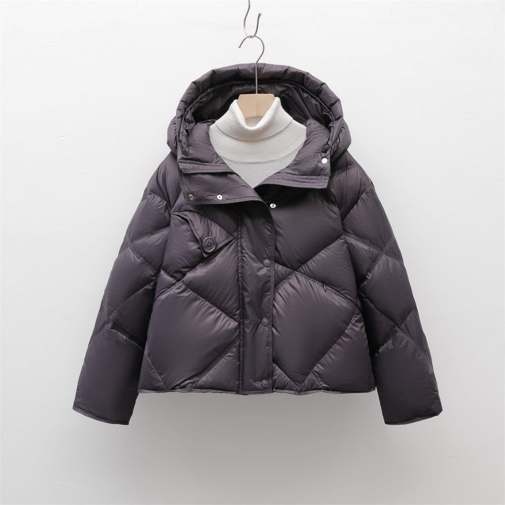 Damen Steppjacke abnehmbare Kapuze locker Knopfleiste mit Steppnähten