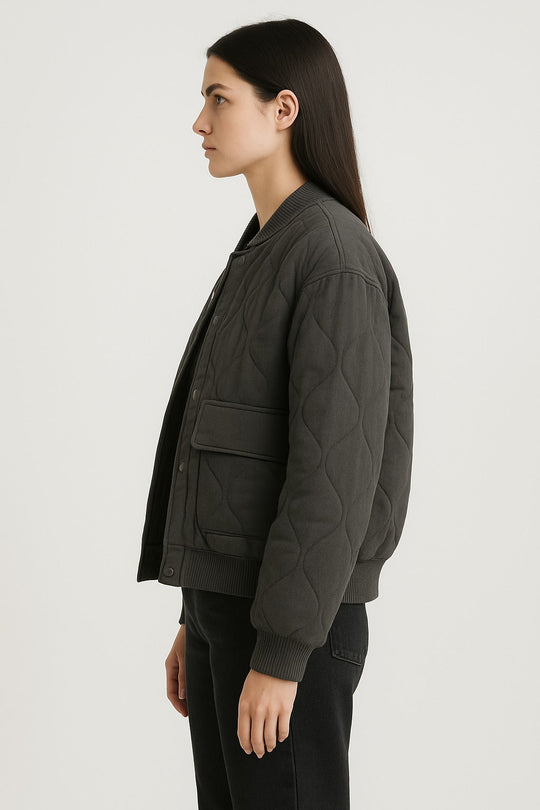 Übergangsjacke Damen Steppjacke mit Druckknöpfen und Pattentaschen 2