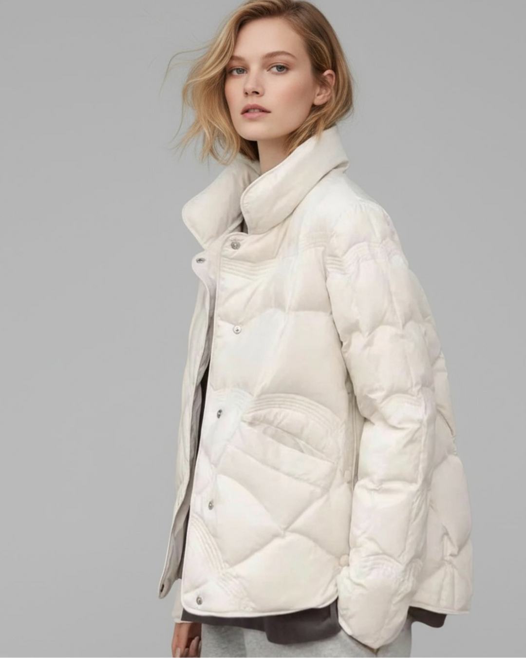 Damen Steppjacke Kurz mit hohem Kragen und Seitenschlitzen 4