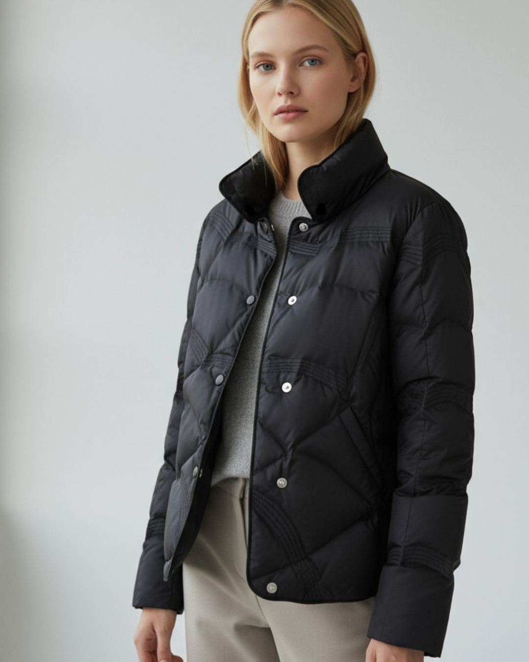 Damen Steppjacke Kurz mit hohem Kragen und Seitenschlitzen 5