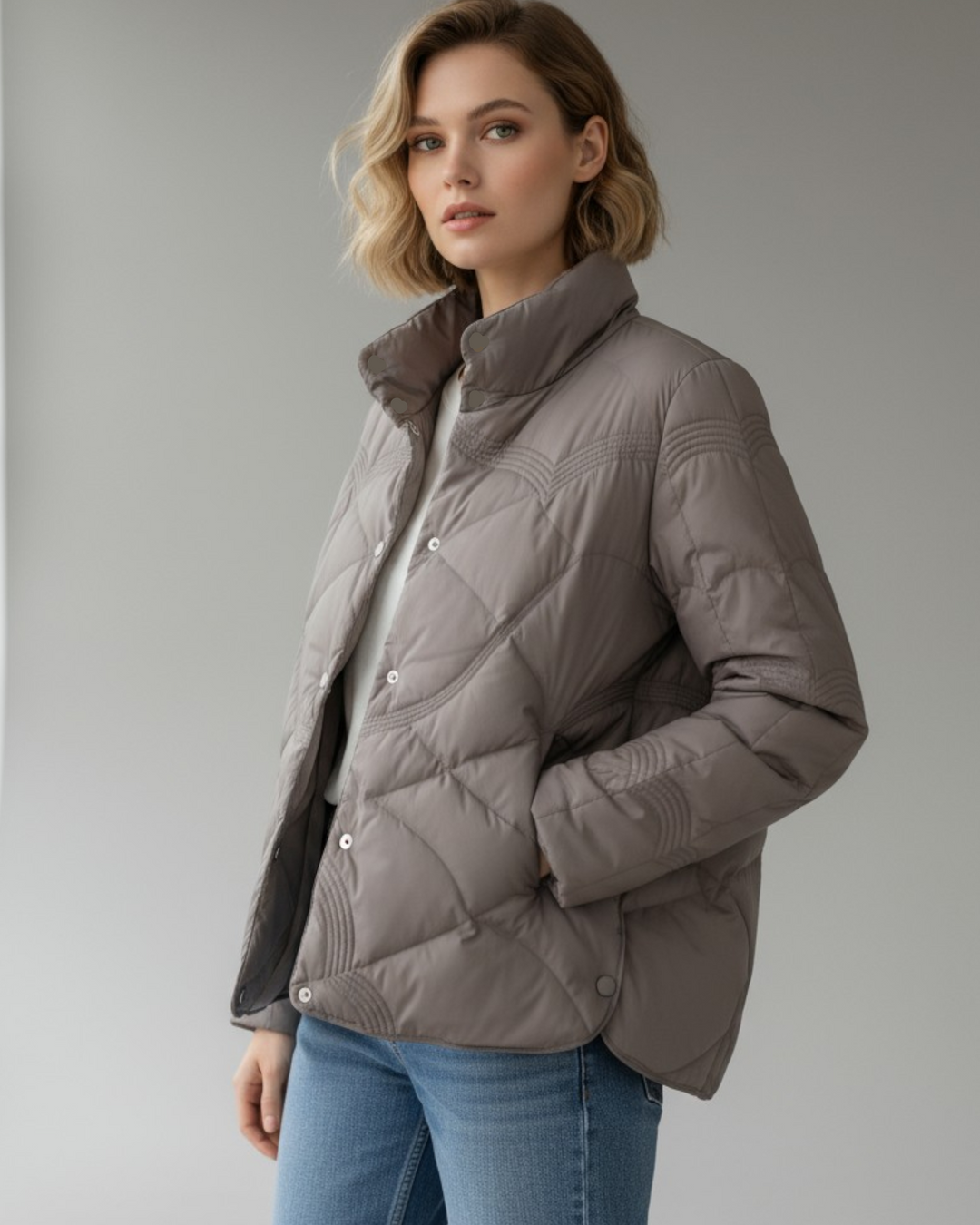 Damen Steppjacke Kurz mit hohem Kragen und Seitenschlitzen 6